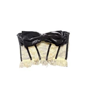 out from under cream lace black velvet corset bow lingerie coquette medium